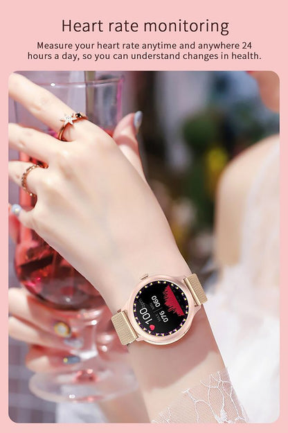 Smartwatch idealStore PowStell, Design Slim, Moduri MultiSport, Monitorizare Sanatate, Memento Personalizat, Control Muzical si Camera Foto, Aplicatie Menstruala, Bratara Silicon Cadou, Culoare Gold