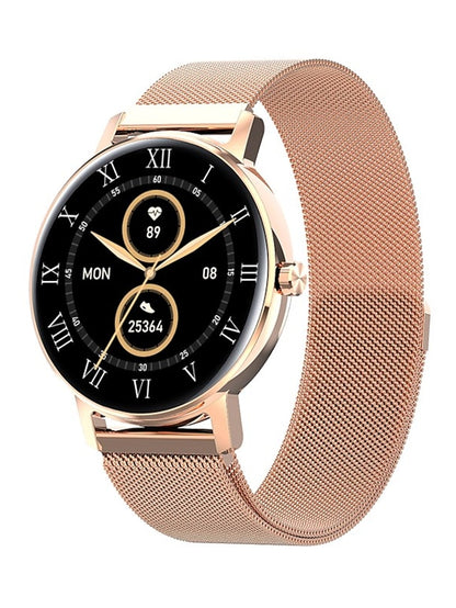 Smartwatch idealStore PowStell, Design Slim, Moduri MultiSport, Monitorizare Sanatate, Memento Personalizat, Control Muzical si Camera Foto, Aplicatie Menstruala, Bratara Silicon Cadou, Culoare Gold