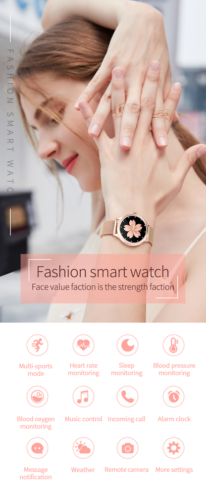 Smartwatch idealStore PowStell, Design Slim, Moduri MultiSport, Monitorizare Sanatate, Memento Personalizat, Control Muzical si Camera Foto, Aplicatie Menstruala, Bratara Silicon Cadou, Culoare Gold