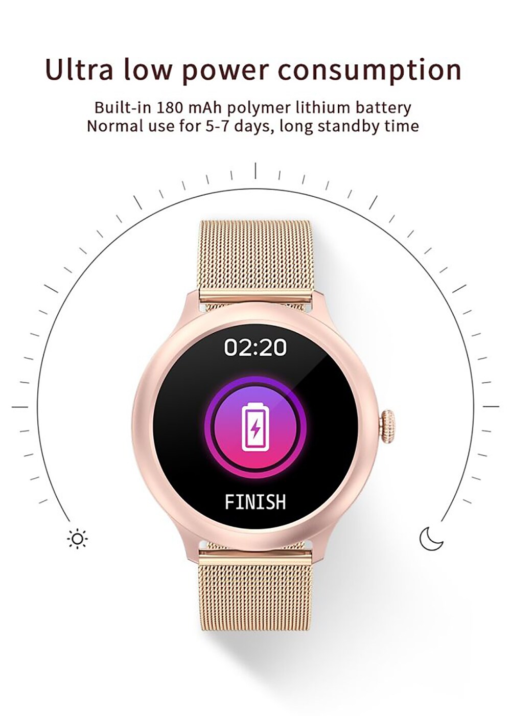 Smartwatch idealStore PowStell, Design Slim, Moduri MultiSport, Monitorizare Sanatate, Memento Personalizat, Control Muzical si Camera Foto, Aplicatie Menstruala, Bratara Silicon Cadou, Culoare Gold