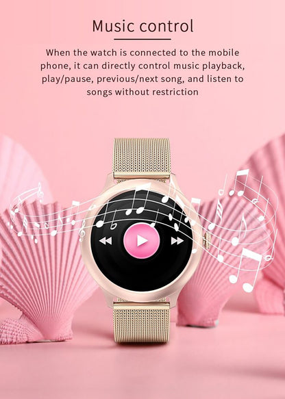 Smartwatch idealStore PowStell, Design Slim, Moduri MultiSport, Monitorizare Sanatate, Memento Personalizat, Control Muzical si Camera Foto, Aplicatie Menstruala, Bratara Silicon Cadou, Culoare Gold