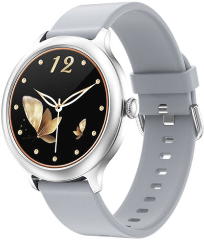 Smartwatch idealStore PowStell, Design Slim, Moduri MultiSport, Monitorizare Sanatate, Memento Personalizat Control Muzical si Camera Foto, Aplicatie Menstruala, Bratara Silicon, Culoare Argintiu