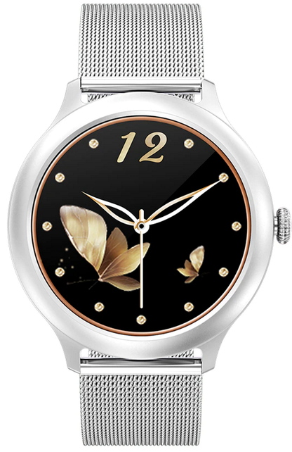 Smartwatch idealStore PowStell, Design Slim, Moduri MultiSport, Monitorizare Sanatate, Memento Personalizat Control Muzical si Camera Foto, Aplicatie Menstruala, Bratara Silicon, Culoare Argintiu