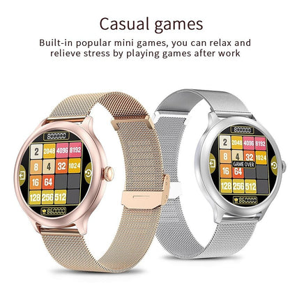 Smartwatch idealStore PowStell, Design Slim, Moduri MultiSport, Monitorizare Sanatate, Memento Personalizat Control Muzical si Camera Foto, Aplicatie Menstruala, Bratara Silicon, Culoare Argintiu