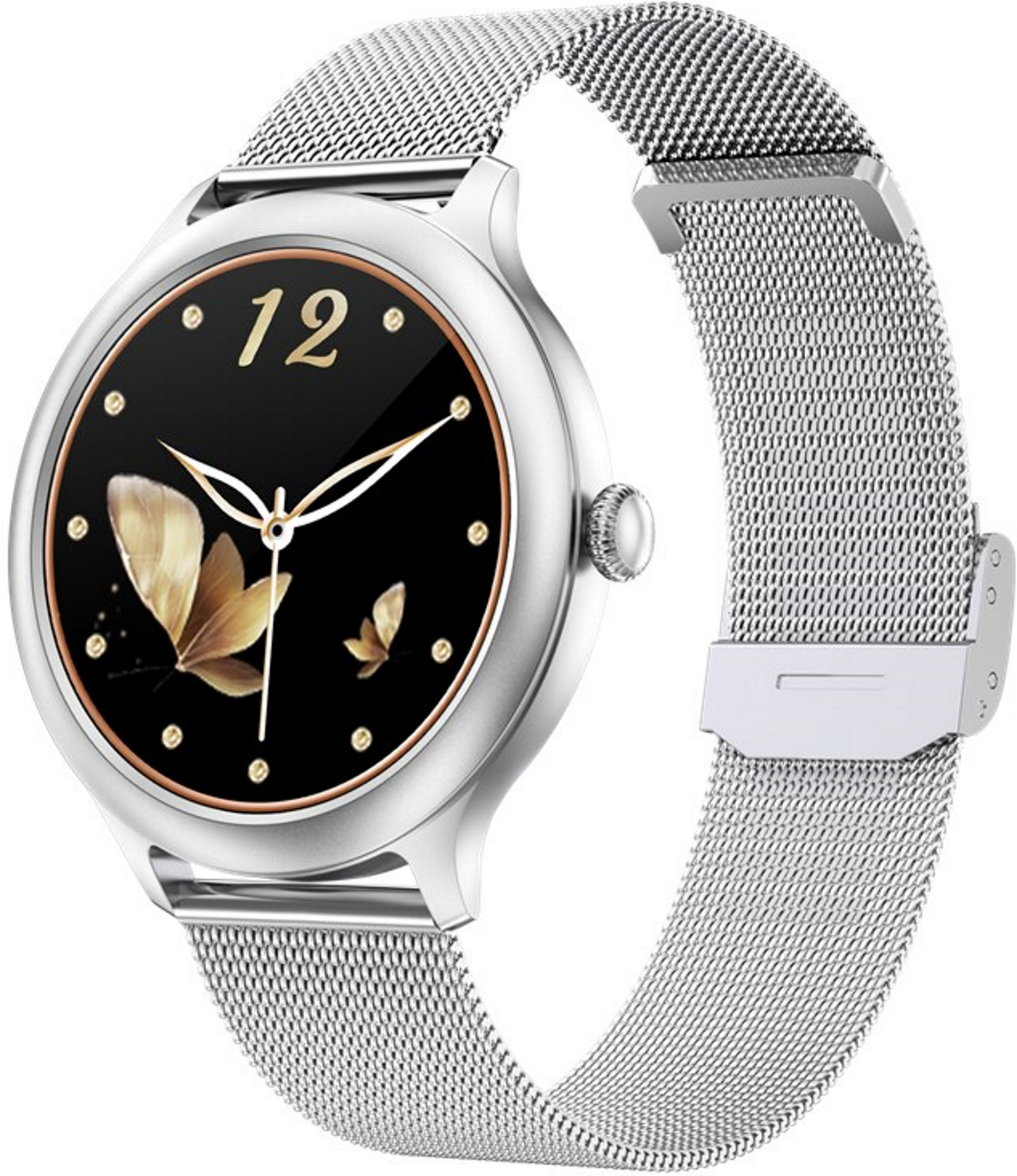 Smartwatch idealStore PowStell, Design Slim, Moduri MultiSport, Monitorizare Sanatate, Memento Personalizat Control Muzical si Camera Foto, Aplicatie Menstruala, Bratara Silicon, Culoare Argintiu