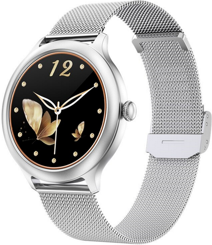 Smartwatch idealStore PowStell, Design Slim, Moduri MultiSport, Monitorizare Sanatate, Memento Personalizat Control Muzical si Camera Foto, Aplicatie Menstruala, Bratara Silicon, Culoare Argintiu