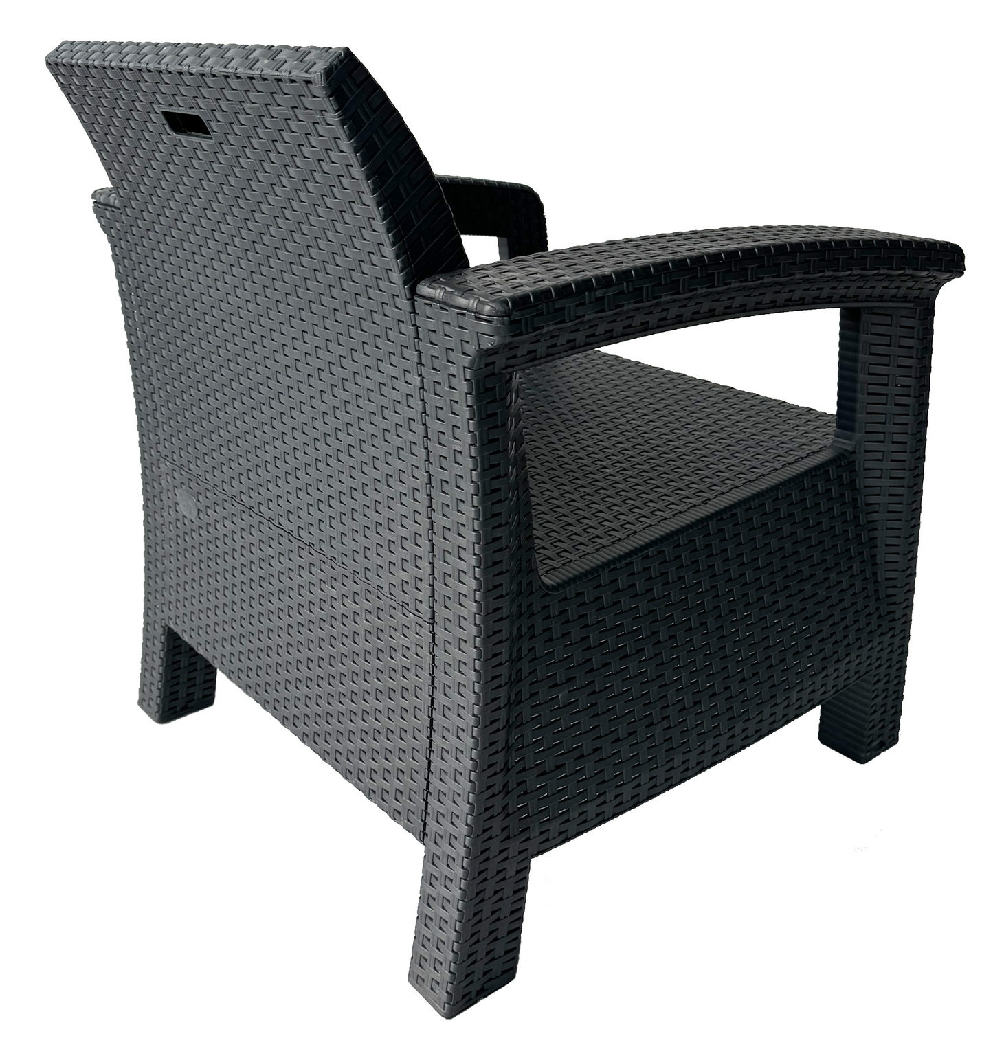 Set Mobilier de Gradina idealSTORE BellaVita, cu Canapea, 2 Fotolii, si o Masa, Aspect Ratan, Asamblare Simpla fara Suruburi, Modular, Constructie Solida si Durabila, Culoare Antracit