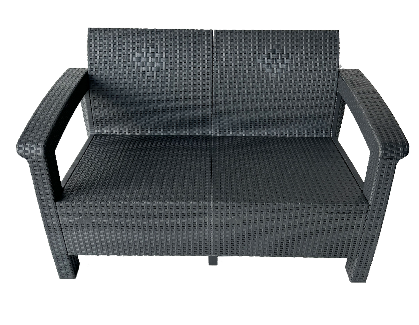 Set Mobilier de Gradina idealSTORE BellaVita, cu Canapea, 2 Fotolii, si o Masa, Aspect Ratan, Asamblare Simpla fara Suruburi, Modular, Constructie Solida si Durabila, Culoare Antracit