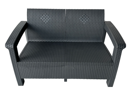 Set Mobilier de Gradina idealSTORE BellaVita, cu Canapea, 2 Fotolii, si o Masa, Aspect Ratan, Asamblare Simpla fara Suruburi, Modular, Constructie Solida si Durabila, Culoare Antracit