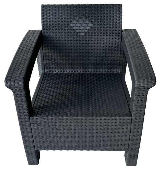 Set Mobilier de Gradina idealSTORE BellaVita, cu Canapea, 2 Fotolii, si o Masa, Aspect Ratan, Asamblare Simpla fara Suruburi, Modular, Constructie Solida si Durabila, Culoare Antracit