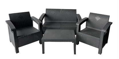 Set Mobilier de Gradina idealSTORE BellaVita, cu Canapea, 2 Fotolii, si o Masa, Aspect Ratan, Asamblare Simpla fara Suruburi, Modular, Constructie Solida si Durabila, Culoare Antracit