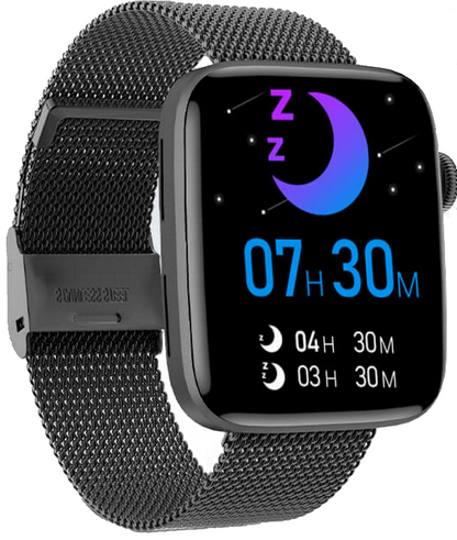 Smartwatch idealStore SportApple, Echipat cu Difuzor si Microfon, Efectuare Apeluri, Traseu GPS, mod multiSport, Senzor Ritm Cardiac, Tensiune, Nivel Oxigen, Ecran Curbat, Curea Metalica Neagra