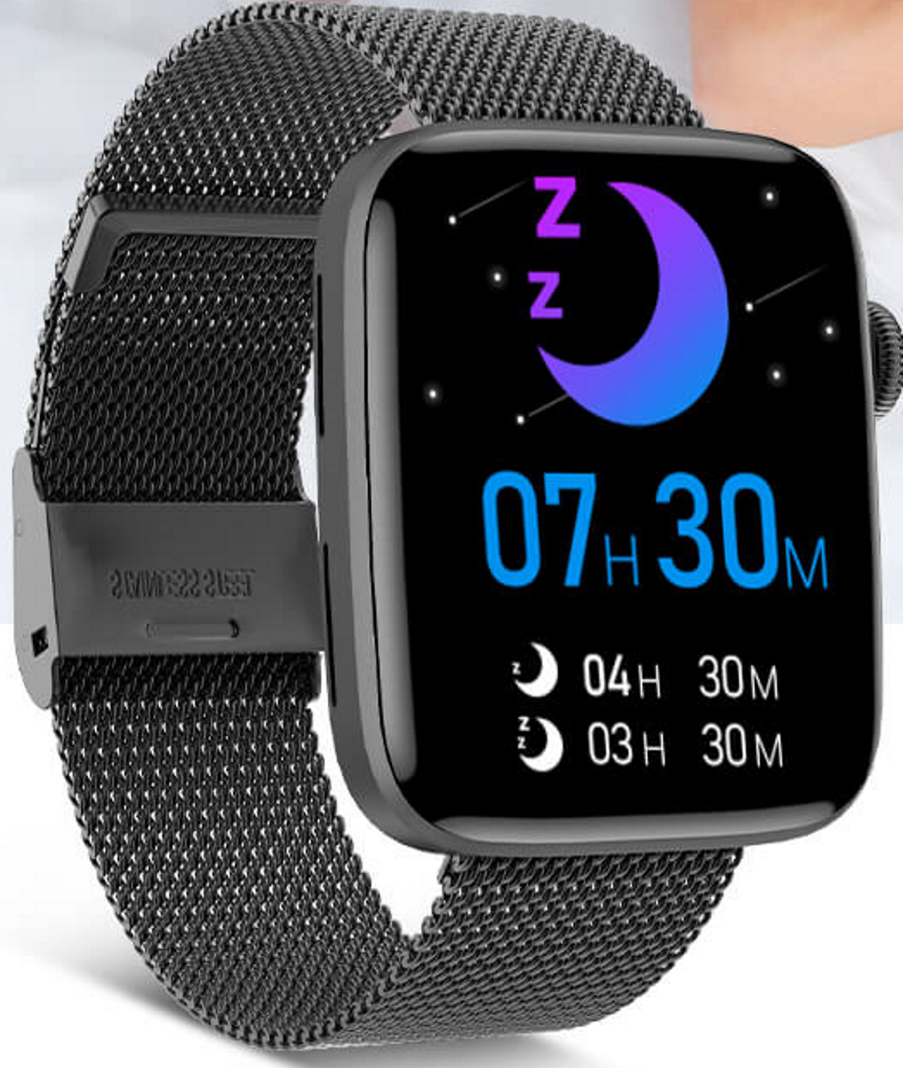 Smartwatch idealStore SportApple, Echipat cu Difuzor si Microfon, Efectuare Apeluri, Traseu GPS, mod multiSport, Senzor Ritm Cardiac, Tensiune, Nivel Oxigen, Ecran Curbat, Curea Metalica Neagra