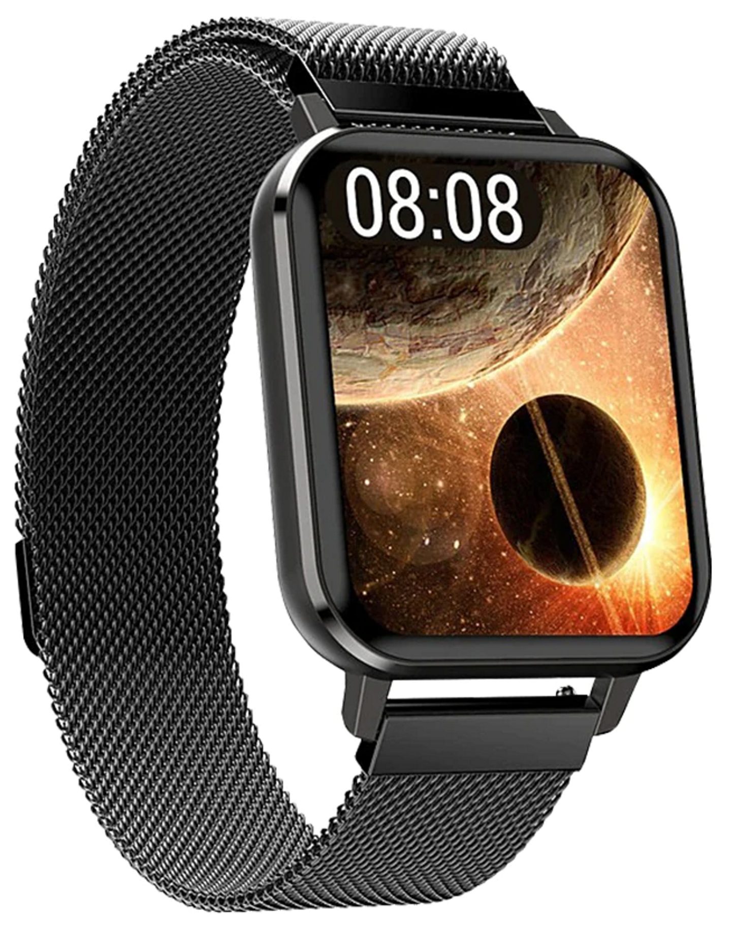 Smartwatch idealStore SportApple, Echipat cu Difuzor si Microfon, Efectuare Apeluri, Traseu GPS, mod multiSport, Senzor Ritm Cardiac, Tensiune, Nivel Oxigen, Ecran Curbat, Curea Metalica Neagra