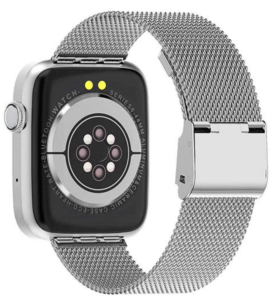 Smartwatch idealStore SportApple, Echipat cu Difuzor si Microfon, Efectuare Apeluri, Traseu GPS, mod multiSport, Senzor Ritm Cardiac, Tensiune, Nivel Oxigen, Ecran Curbat, Curea Metalica Silver