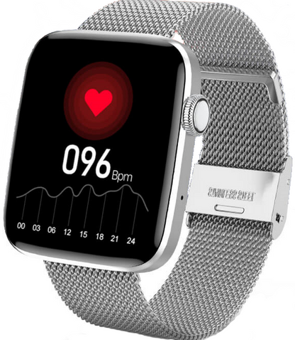 Smartwatch idealStore SportApple, Echipat cu Difuzor si Microfon, Efectuare Apeluri, Traseu GPS, mod multiSport, Senzor Ritm Cardiac, Tensiune, Nivel Oxigen, Ecran Curbat, Curea Metalica Silver