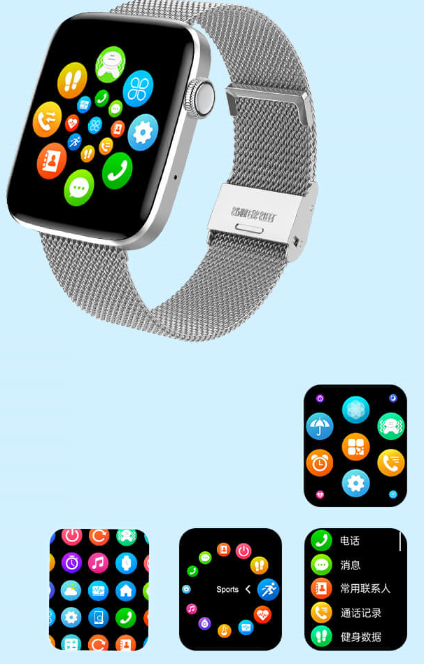 Smartwatch idealStore SportApple, Echipat cu Difuzor si Microfon, Efectuare Apeluri, Traseu GPS, mod multiSport, Senzor Ritm Cardiac, Tensiune, Nivel Oxigen, Ecran Curbat, Curea Metalica Silver