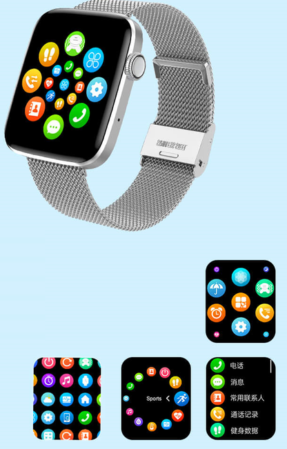 Smartwatch idealStore SportApple, Echipat cu Difuzor si Microfon, Efectuare Apeluri, Traseu GPS, mod multiSport, Senzor Ritm Cardiac, Tensiune, Nivel Oxigen, Ecran Curbat, Curea Metalica Silver