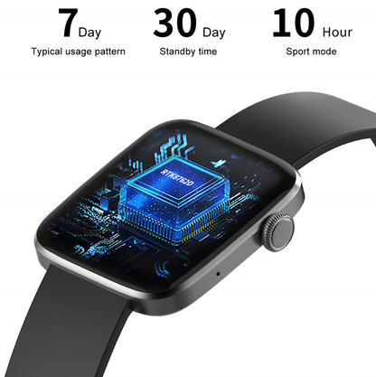 Smartwatch idealStore SportApple, Echipat cu Difuzor si Microfon, Efectuare Apeluri, Traseu GPS, mod multiSport, Senzor Ritm Cardiac, Tensiune, Nivel Oxigen, Ecran Curbat, Curea Silicon Negru