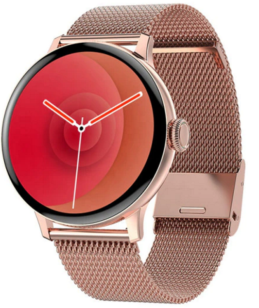 Ceas SmartWatch idealSTORE, eXtremePRO Collection, Ecran 1,3 inch 3D High-Definition Full Touch, Android/IOS, Monitorizare ritm cardiac, Somn, Perioada Menstruala, Calorii arse, IP68, Notificari Apeluri, Mesaje, WhatsAPP, Culoare Gold Metalic