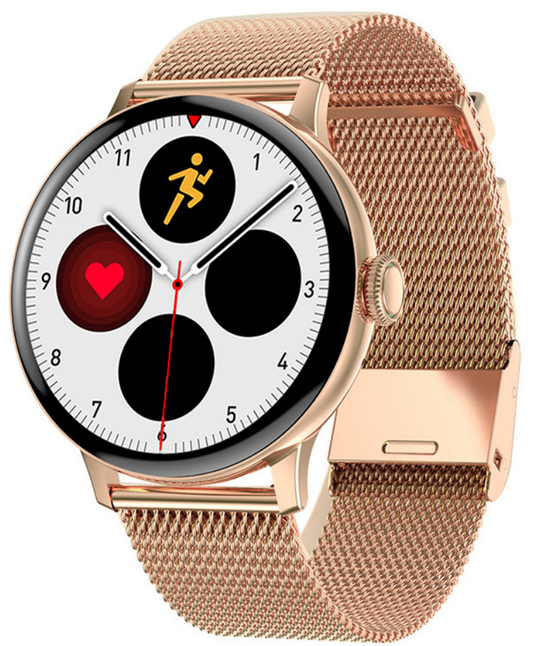 Ceas SmartWatch idealSTORE, eXtremePRO Collection, Ecran 1,3 inch 3D High-Definition Full Touch, Android/IOS, Monitorizare ritm cardiac, Somn, Perioada Menstruala, Calorii arse, IP68, Notificari Apeluri, Mesaje, WhatsAPP, Culoare Gold Metalic