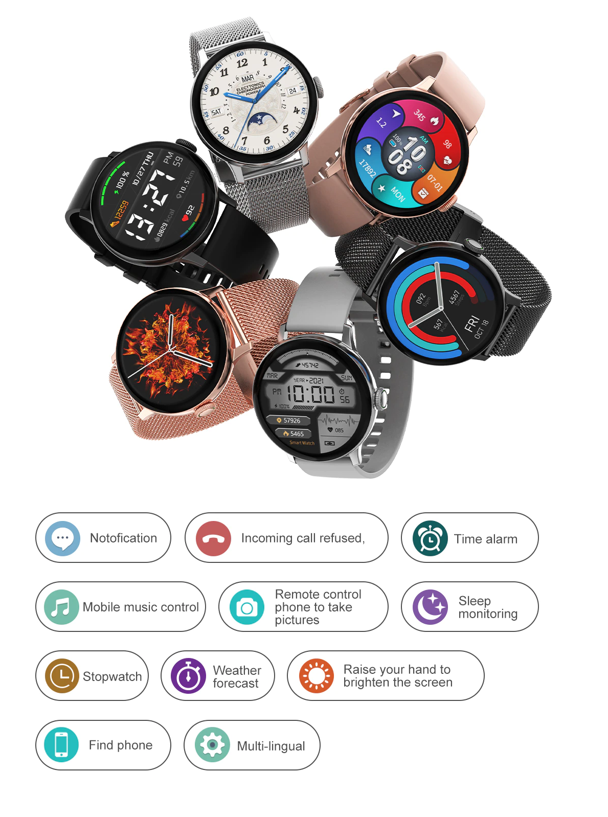 Ceas SmartWatch idealSTORE, eXtremePRO Collection, Ecran 1,3 inch 3D High-Definition Full Touch, Android/IOS, Monitorizare ritm cardiac, Somn, Perioada Menstruala, Calorii arse, IP68, Notificari Apeluri, Mesaje, WhatsAPP, Culoare Negru Metal