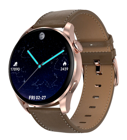 Ceas SmartWatch Classy Premium idealStore, 1.36, Coroana Rotativa, Incarcare Wireless, Apel Bluetooth, Protectie prin Parola, Cod QR, Senzor Ritm Cardiac 24/7, Multi Sport, Impermeabil, Auriu