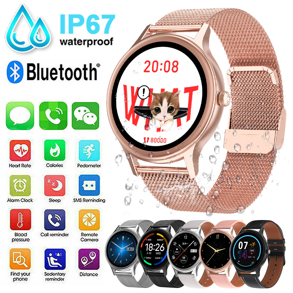 Ceas smartwatch idealStore Lux Style DT66, Funcii multisport, Monitorizare Temperatura Corporala, Monitorizare Ritm Cardiac, Tensiune, Oxigen, Menstrual Mamagement, Touchscreen, Bratara Metalica Roz