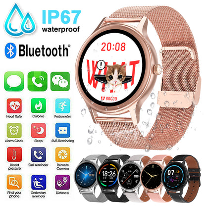 Ceas smartwatch idealStore Lux Style DT66, Funcii multisport, Monitorizare Temperatura Corporala, Monitorizare Ritm Cardiac, Tensiune, Oxigen, Menstrual Mamagement, Touchscreen, Bratara Metalica Roz