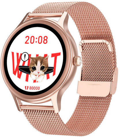 Ceas smartwatch idealStore Lux Style DT66, Funcii multisport, Monitorizare Temperatura Corporala, Monitorizare Ritm Cardiac, Tensiune, Oxigen, Menstrual Mamagement, Touchscreen, Bratara Metalica Roz