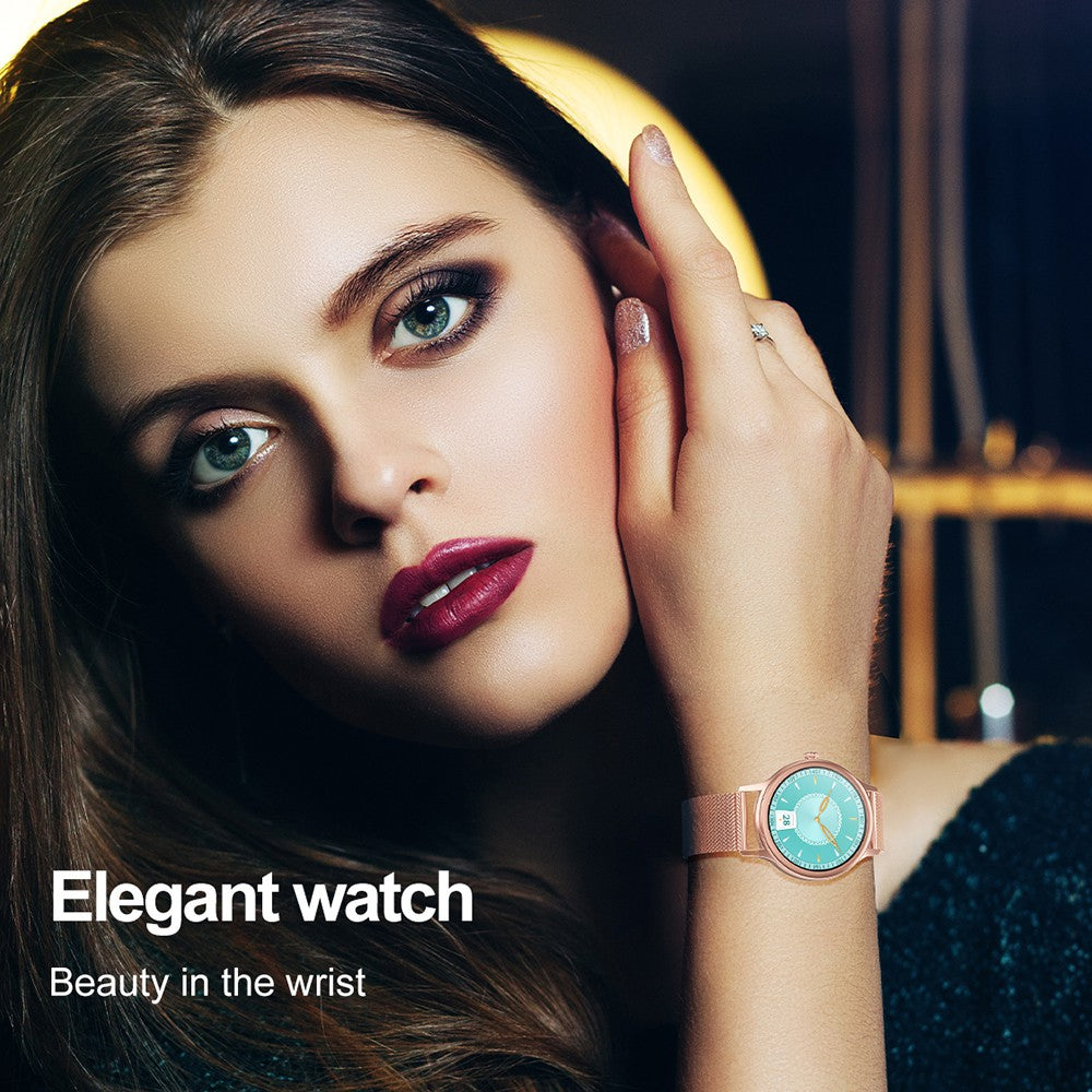 Ceas smartwatch idealStore Lux Style DT66, Funcii multisport, Monitorizare Temperatura Corporala, Monitorizare Ritm Cardiac, Tensiune, Oxigen, Menstrual Mamagement, Touchscreen, Bratara Metalica Roz