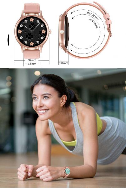 Ceas smartwatch idealStore Lux Style DT66, Funcii multisport, Monitorizare Temperatura Corporala, Monitorizare Ritm Cardiac, Tensiune, Oxigen, Menstrual Mamagement, Touchscreen, Bratara Metalica Roz