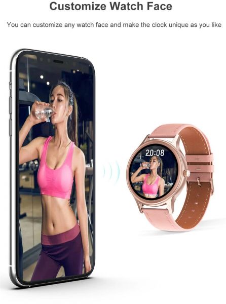 Ceas smartwatch idealStore Lux Style DT66, Funcii multisport, Monitorizare Temperatura Corporala, Monitorizare Ritm Cardiac, Tensiune, Oxigen, Menstrual Mamagement, Touchscreen, Bratara din Piele, Roz
