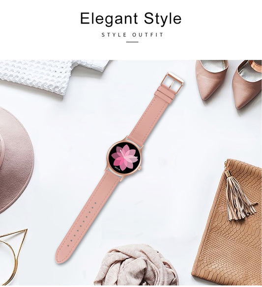 Ceas smartwatch idealStore Lux Style DT66, Funcii multisport, Monitorizare Temperatura Corporala, Monitorizare Ritm Cardiac, Tensiune, Oxigen, Menstrual Mamagement, Touchscreen, Bratara din Piele, Roz