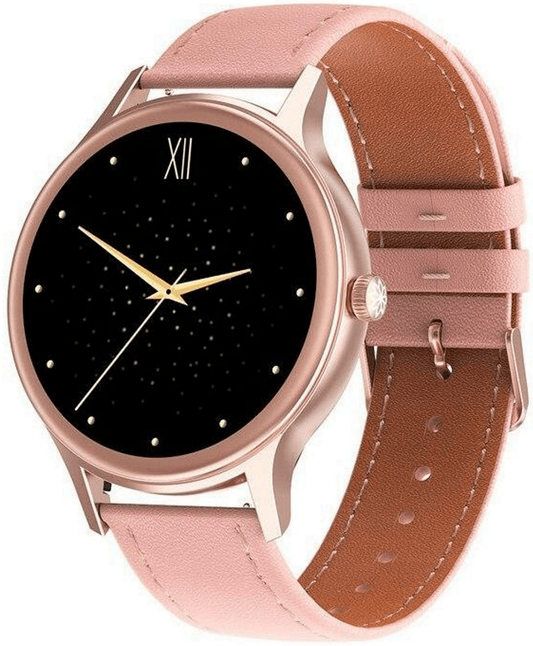 Ceas smartwatch idealStore Lux Style DT66, Funcii multisport, Monitorizare Temperatura Corporala, Monitorizare Ritm Cardiac, Tensiune, Oxigen, Menstrual Mamagement, Touchscreen, Bratara din Piele, Roz