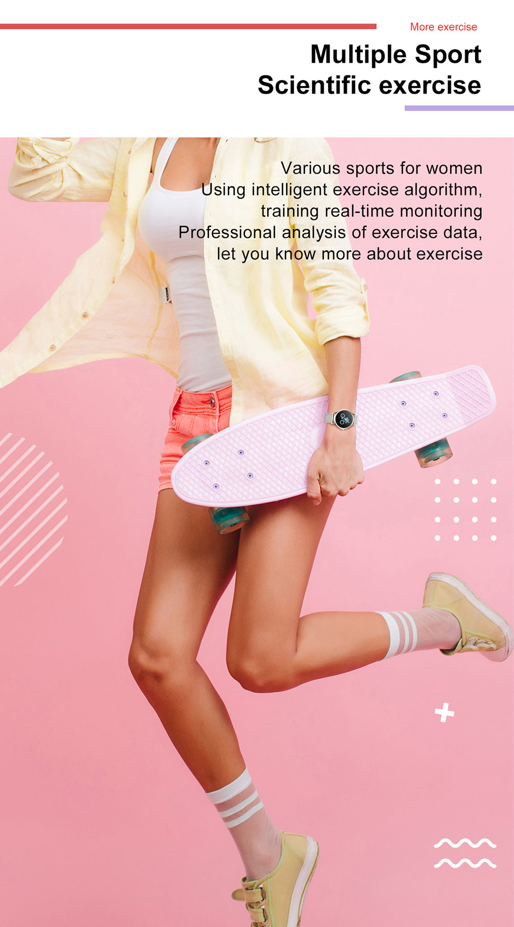 Ceas smartwatch idealStore Lux Style DT66, Funcii multisport, Monitorizare Temperatura Corporala, Monitorizare Ritm Cardiac, Tensiune, Oxigen, Menstrual Mamagement, Touchscreen, Bratara din Piele, Roz