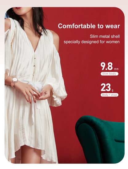 Ceas smartwatch idealStore Lux Style DT66, Funcii multisport, Monitorizare Temperatura Corporala, Monitorizare Ritm Cardiac, Tensiune, Oxigen, Menstrual Mamagement, Touchscreen, Bratara din Piele, Roz