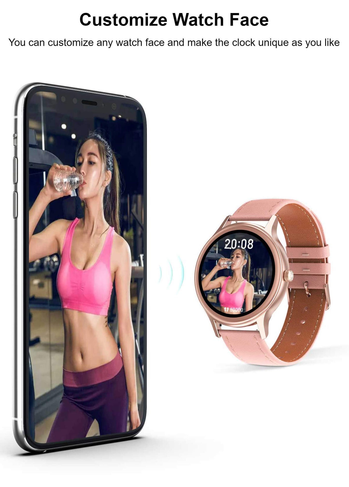 Ceas smartwatch idealStore Lux Style DT66, Funcii multisport, Monitorizare Temperatura Corporala, Monitorizare Ritm Cardiac, Tensiune, Oxigen, Menstrual Mamagement, Touchscreen, Bratara din Piele, Roz