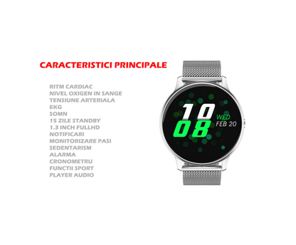 Ceas SmartWatch DT88 Pro Appearance idealStore, Silver, Curea Metalica, Impermeabil, Display 1.3 HD Touchscreen, Monitorizare ECG, Pedometru, Altimetru, Sedentary Reminder, 8 Moduri Sportive, Notificari Whatsapp/Facebook/Instagram