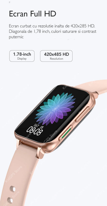 Ceas SmartWatch Twinkler idealStore, Ecran LTPS 1.78', Functie Apel, Senzor Ritm Cardiac, Pulsoximetru, Monitor Somn, Multi-Sport, Rezistent la Apa, Compatibil Android si iOS, Piele Auriu