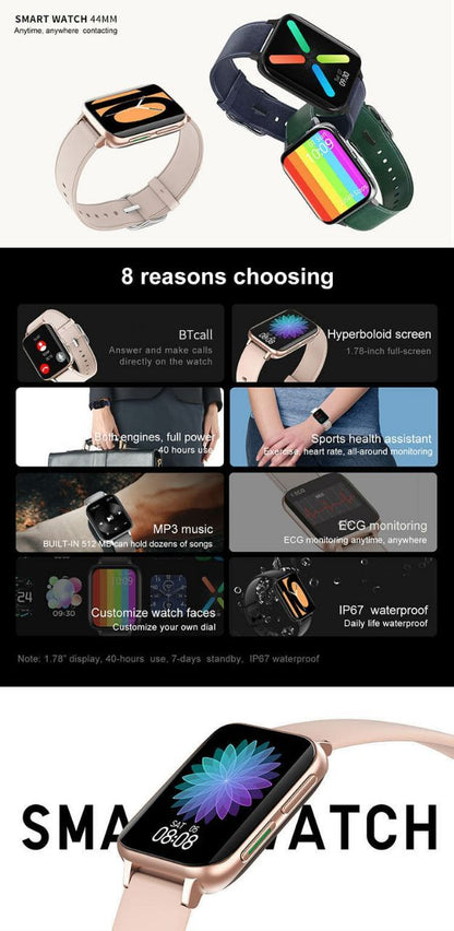 Ceas SmartWatch Twinkler idealStore, Ecran LTPS 1.78', Functie Apel, Senzor Ritm Cardiac, Pulsoximetru, Monitor Somn, Multi-Sport, Rezistent la Apa, Compatibil Android si iOS, Albastru Piele