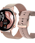 Smartwatch TimeOn Gold IdealStore Full HD, Ecran de 1.3 Inch, Monitorizare tensiune arteriala si frecventa cardiaca, Rezistent la apa IP67, Notificari apeluri Bluetooth, Whatsapp, Facebook, Mod multi-sport, Sistem de operare Android sau IOS