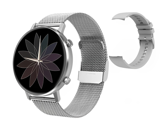 Smartwatch TimeOn Silver IdealStore Full HD, Ecran de 1.3 Inch, Monitorizare tensiune arteriala si frecventa cardiaca, Rezistent la apa IP67, Notificari apeluri Bluetooth, Whatsapp, Facebook, Mod multi-sport, Sistem de operare Android sau IOS