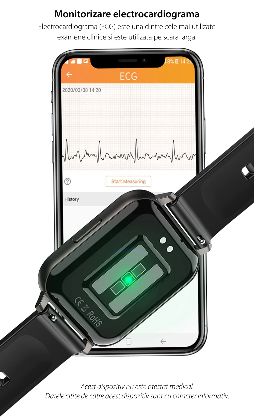 SmartWatch New DT MAX idealSTORE, Ecran Tactil IPS, Notificari Apeluri si Mesaje, Monitorizare EKG si Ritm Cardiac, Masurare Tensiune Arteriala si Oxigen in Sange, Pedometru, Functii Fitness, Rezistent la Apa, Design Confortabil