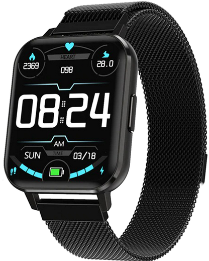 Ceas SmartWatch DT MAX idealSTORE, Ecran tactil IPS, Notificari apeluri, mesaje, Vibratii, Monitorizeaza ritmul cardiac, EKG, tensiunea arteriala, oxigenul din sange, IP 68, Pedometru, Culoare BLACK METAL