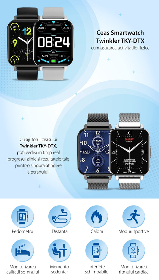 Ceas SmartWatch DT MAX idealSTORE, Ecran tactil IPS, Notificari apeluri, mesaje, Vibratii, Monitorizeaza ritmul cardiac, EKG, tensiunea arteriala, oxigenul din sange, IP 68, Pedometru, Culoare BLACK METAL