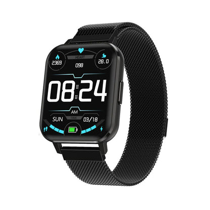 Ceas SmartWatch DT MAX idealSTORE, Ecran tactil IPS, Notificari apeluri, mesaje, Vibratii, Monitorizeaza ritmul cardiac, EKG, tensiunea arteriala, oxigenul din sange, IP 68, Pedometru, Culoare Black Silicon