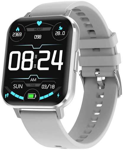 Ceas SmartWatch DT MAX idealSTORE, Ecran tactil, Notificari, Monitorizeaza ritmul cardiac, ECG, tensiunea arteriala, oxigenul din sange, IP 68, Pedometru, Argintiu