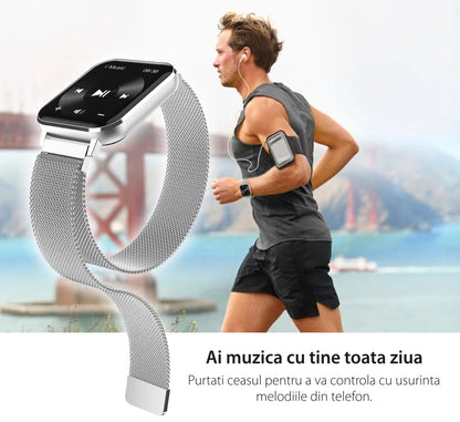 Ceas SmartWatch DT MAX idealSTORE, Ecran tactil IPS, Notificari apeluri, mesaje, Vibratii, Monitorizeaza ritmul cardiac, ECG, tensiunea arteriala, oxigenul din sange, IP 68, Pedometru, Culoare Silver