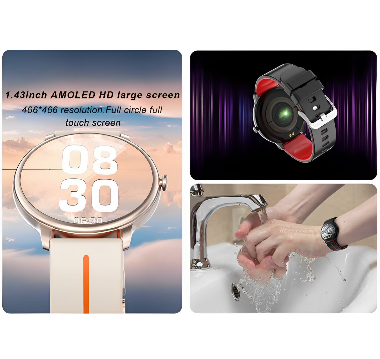 Ceas Smartwatch Dynamic Style Collection IdealStore, Ecran AMOLED HD 1.43 inch, Preluare Apeluri si Mesaje Bluetooth, NFC, Monitorizare Ritm Cardiac si Somn, Asistent Vocal, Difuzor si Microfon incorporat, IP67, Alarma, Android-IOS, Long Battery, Gold